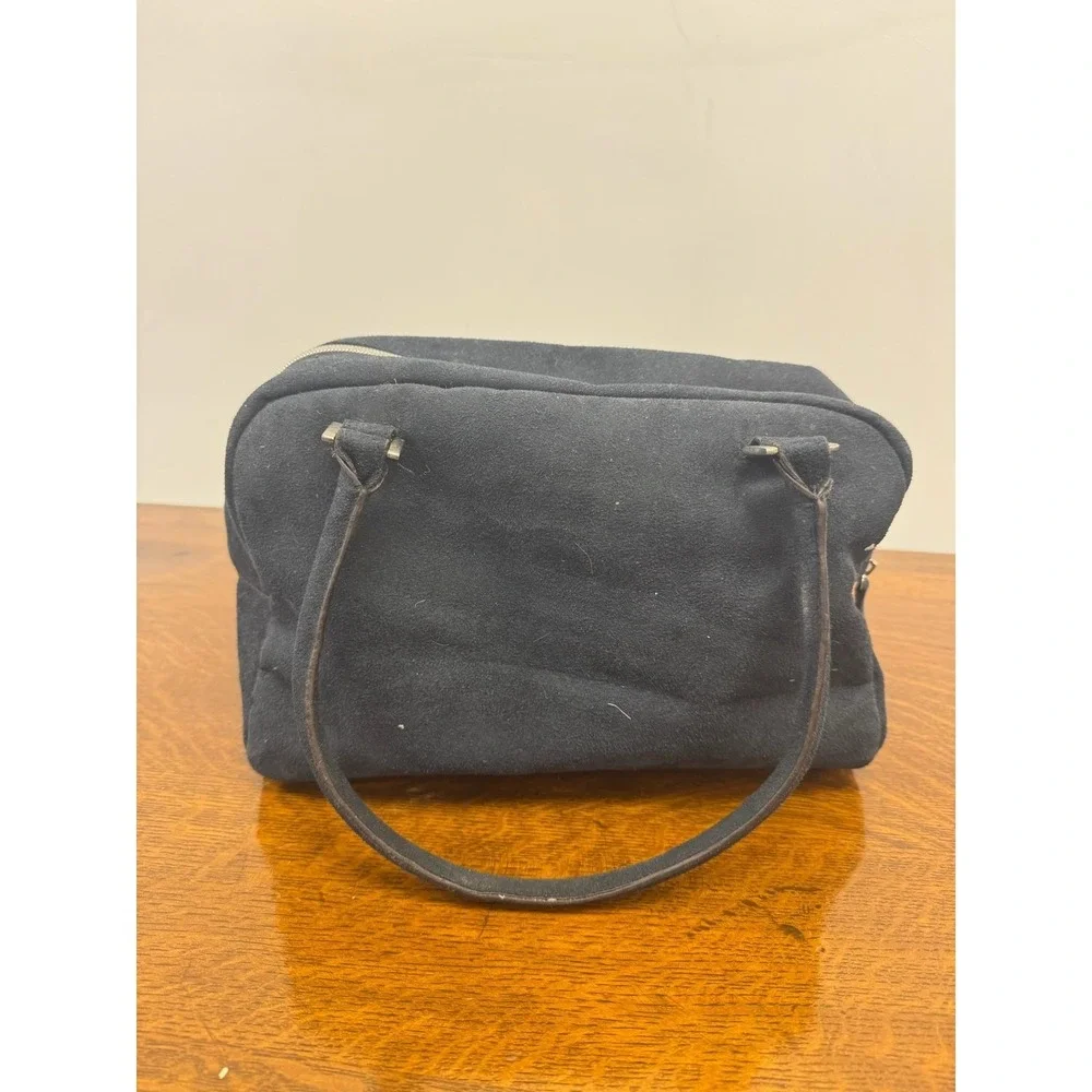Victoria's Secret Top Handle Bag Womens Small Blue Suede Sexy Logo‎ Zip Handbag
